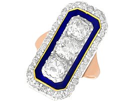 4.39 ct Diamond, Blue Enamel and 12 ct Rose Gold Cocktail Ring - Antique Circa 1830