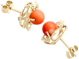 Gold and Coral Stud Earrings 