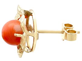 Gold and Coral Stud Earrings 