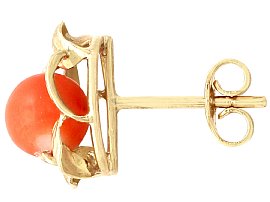 Gold and Coral Stud Earrings 