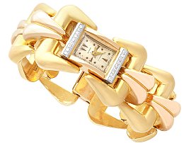 0.25ct Diamond and 18ct Yellow, Rose and White Gold Ladies Watch - Vintage Swiss Circa 1940