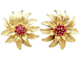 0.48ct Ruby and 18ct Yellow Gold Earrings - Vintage Circa 1990