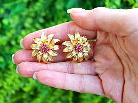 Ruby Flower Earrings outside 