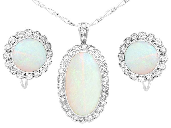 Antique Opal and Diamond Pendant and Earrings