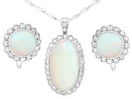 8.18ct Opal and 0.98ct Diamond, 9ct White Gold and Platinum Earring and Pendant Set - Antique Circa 1920