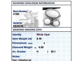 Antique Opal and Diamond Pendant and Earrings grading card 