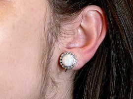 Antique Opal and Diamond Earrings wearing 