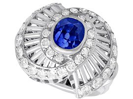 2.82ct Ceylon Sapphire and 1.95ct Diamond, Platinum Dress Ring - Vintage Circa 1950