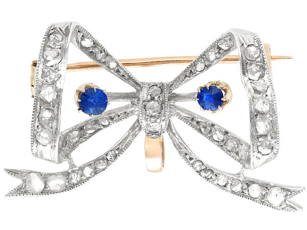 Antique Bow Brooch with Sapphires and Diamonds