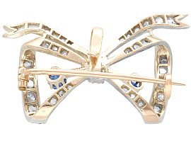 Antique Bow Brooch with Sapphires and Diamonds reverse 