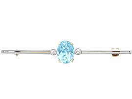 2.27ct Aquamarine and 0.08ct Diamond, 12ct Yellow Gold Bar Brooch - Antique Circa 1920