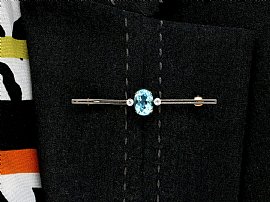 1920s Aquamarine Bar Brooch wearing