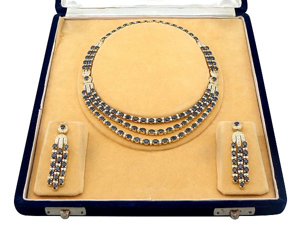 sapphire and diamond necklace and earring set