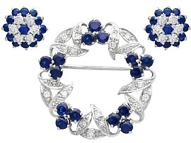 Sapphire Jewellery Set Brooch and Earrings