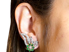 Wearing Image for Vintage Emerald Earrings with Diamonds in the UK
