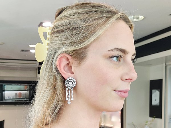 wearing diamond chandelier earring 