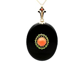 Antique Onyx Pendant with Coral