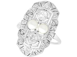 1920s Pearl Ring with Diamonds in 18ct White Gold Dress Ring - Art Deco - Antique