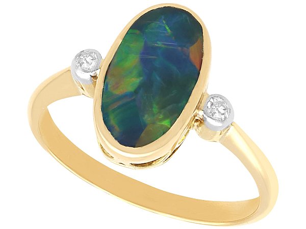 Ingrid' Solid White Opal Gold Ring - Black Star Opal