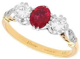 Ruby and Diamond Three Stone Ring for Sale