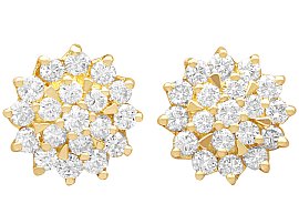 Yellow Gold and Diamond Cluster Earrings for Sale