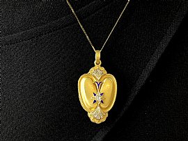 Wearing Antique Victorian Gold Locket with Enamel 