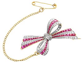Edwardian Bow Brooch with Rubies and Diamonds