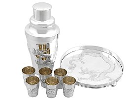 Chinese Silver Cocktail Shaker with Tots and Stand