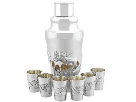 Chinese Silver Cocktail Shaker with Tots and Stand