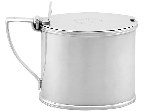 Plain Silver Mustard Pot with Lid and Spoon