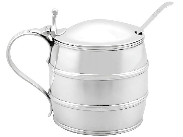 Barrel Shaped Mustard Pot in Sterling Silver