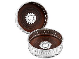 Antique Sterling Silver and Mahogany Coasters