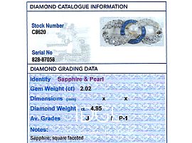 Grading Report Card for Sapphire Diamond and Pearl Brooch