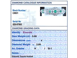 Diamond and Emerald Bracelet White Gold grading card