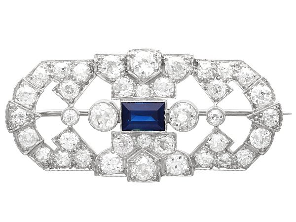 Baguette Cut Sapphire and Diamond Brooch
