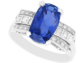 Art Deco 5.63ct Ceylon Blue Sapphire and 1.16ct Diamond, Platinum Cocktail Ring