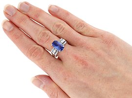 Blue Sapphire Cocktail Ring with Diamonds wearing