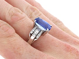 Blue Sapphire Cocktail Ring with Diamonds wearing