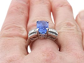 Blue Sapphire Cocktail Ring with Diamonds wearing