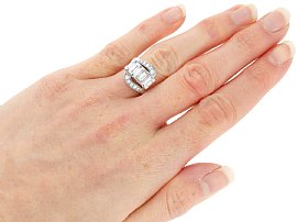 Emerald Cut Diamond Twist Ring Wearing 