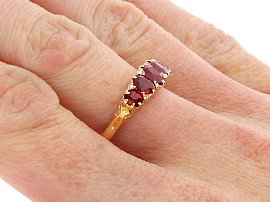 Edwardian Five Stone Ruby Ring Gold wearing