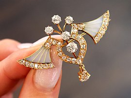 Rare Diamond Plique a Jour Brooch