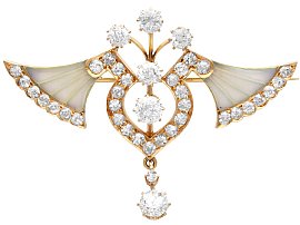 Rare Plique-a-Jour and 4.23ct Diamond Brooch in 21ct Yellow Gold