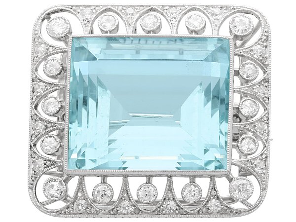 1920s Aquamarine Diamond Brooch for Sale