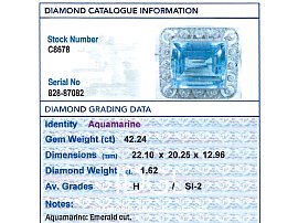 1920s Aquamarine Diamond Brooch grading card