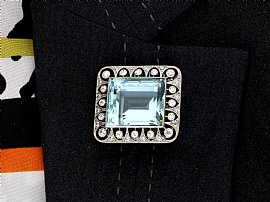 1920s Aquamarine Diamond Brooch wearing