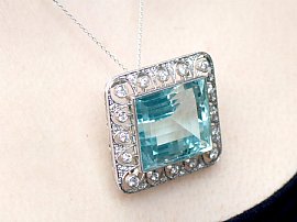 1920s Aquamarine Diamond Pendant wearing