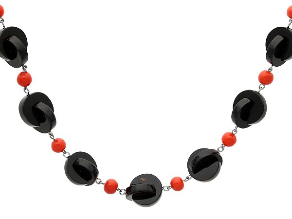 Vintage Onyx and Coral Necklace for Sale