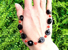 Vintage Onyx and Coral Necklace for Sale Outside