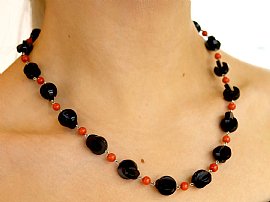 Vintage Onyx and Coral Necklace wearing 